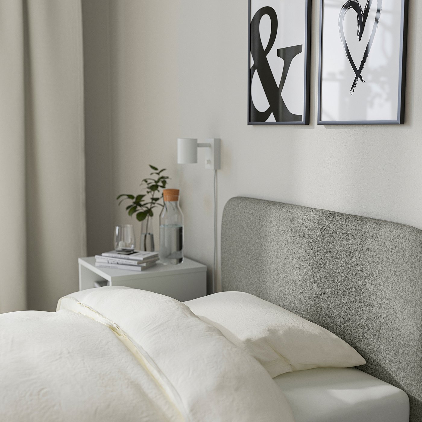 SLATTUM upholstered bed frame, Vissle dark gray/incl slipcover for
