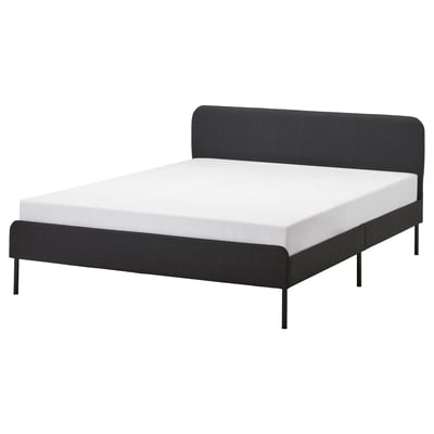 SLATTUM Upholstered bed frame, Vissle dark gray, Queen