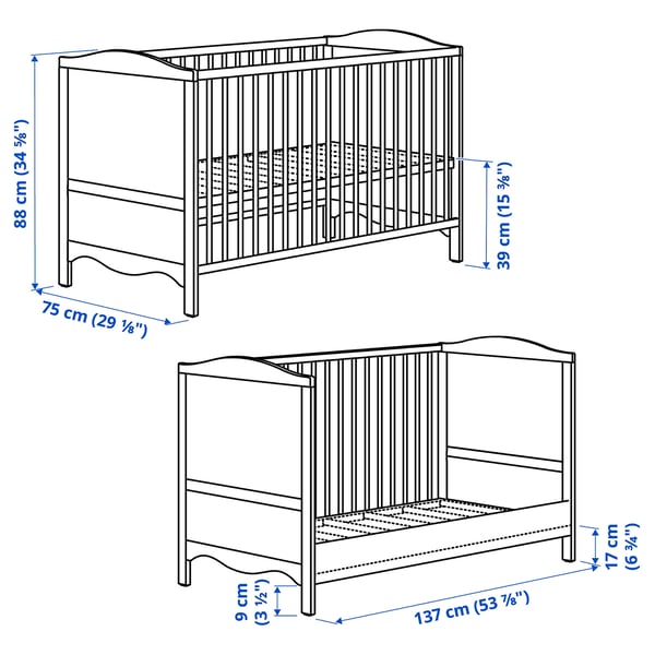 SMÅGÖRA Crib, white, 27 1/2x52 "