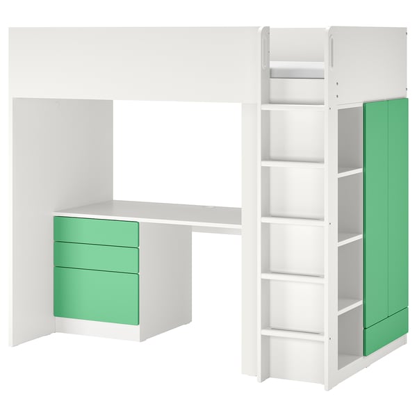 Smastad Loft Bed White Green With Desk With 4 Drawers Ikea