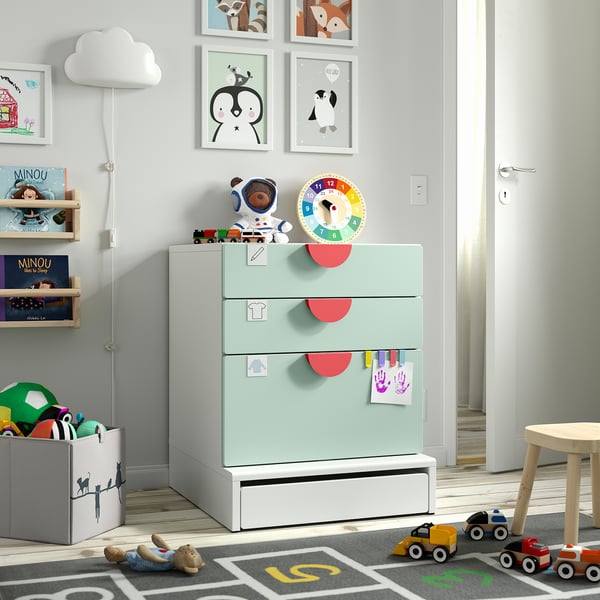 SMÅSTAD / UPPFÖRA 3-drawer chest, white/light green, 23 5/8x25 5/8x29 7/8 "