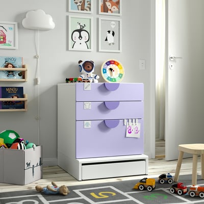 SMÅSTAD / UPPFÖRA 3-drawer chest, white/lilac, 23 5/8x25 5/8x29 7/8 "