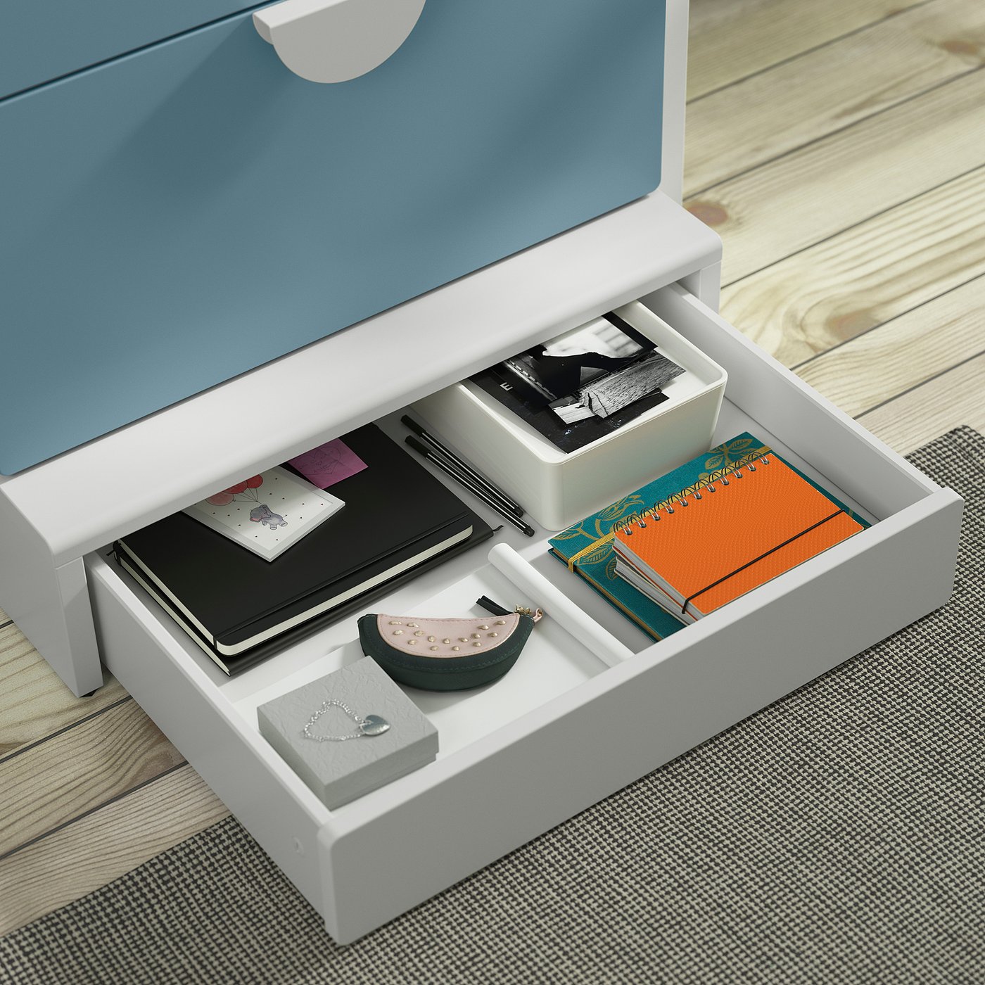 SMÅSTAD / UPPFÖRA 6-drawer chest, white/blue, 60x65x136 cm (235