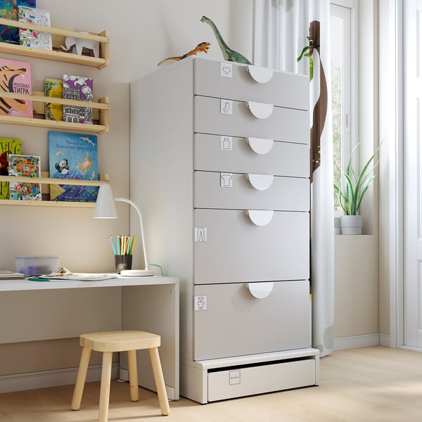 SMÅSTAD / UPPFÖRA 6-drawer chest, white/gray, 23 5/8x25 5/8x53 1/2 "
