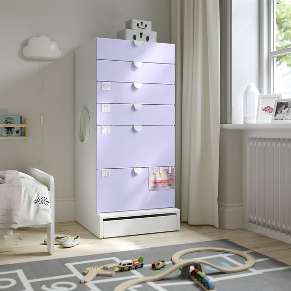 SMÅSTAD / UPPFÖRA 6-drawer chest, white/lilac, 23 5/8x25 5/8x53 1/2 "