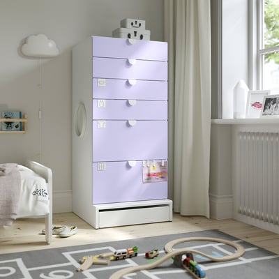 SMÅSTAD / UPPFÖRA 6-drawer chest, white/lilac, 23 5/8x25 5/8x53 1/2 "