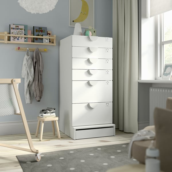 SMÅSTAD / UPPFÖRA 6-drawer chest, white/white, 23 5/8x25 5/8x53 1/2 "