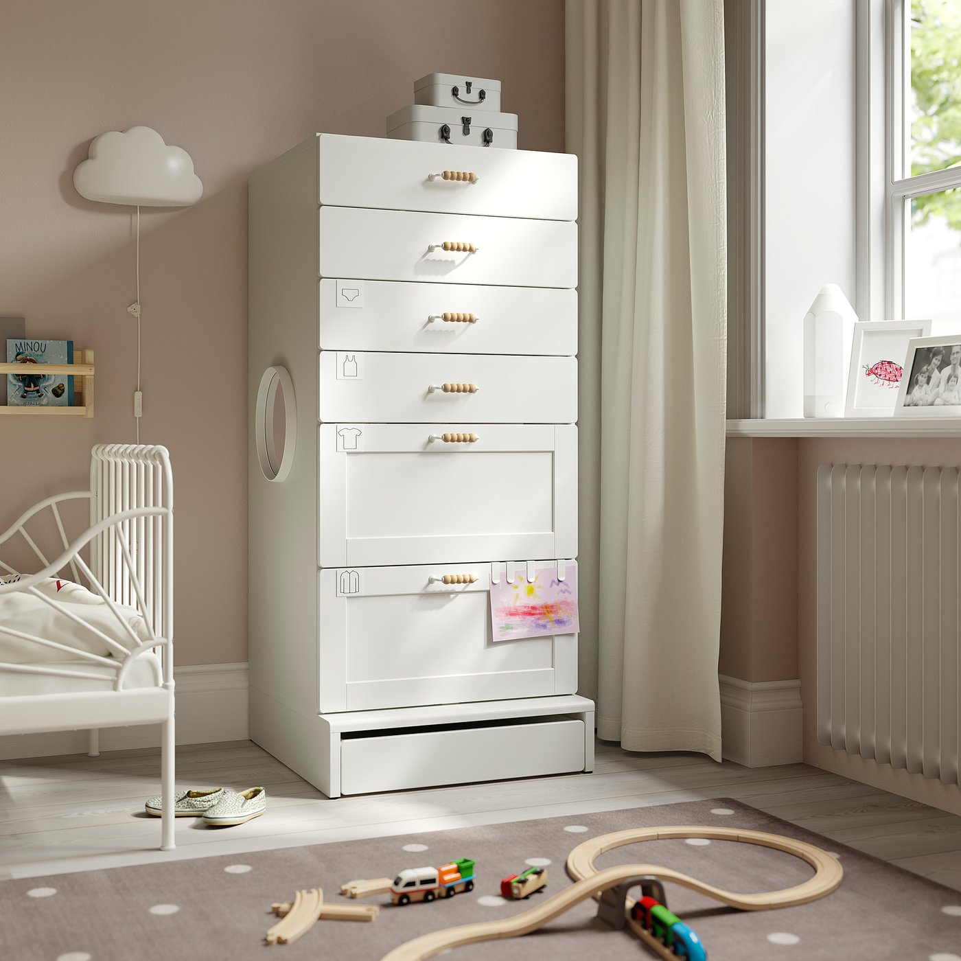SMÅSTAD / UPPFÖRA 6-drawer chest, white with frame, 60x65x136 cm