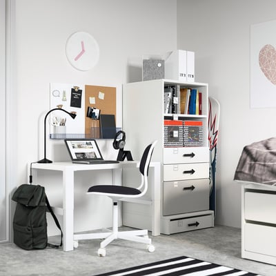 SMÅSTAD / UPPFÖRA Bookcase, white gray/with 3 drawers, 23 5/8x25 5/8x53 1/2 "