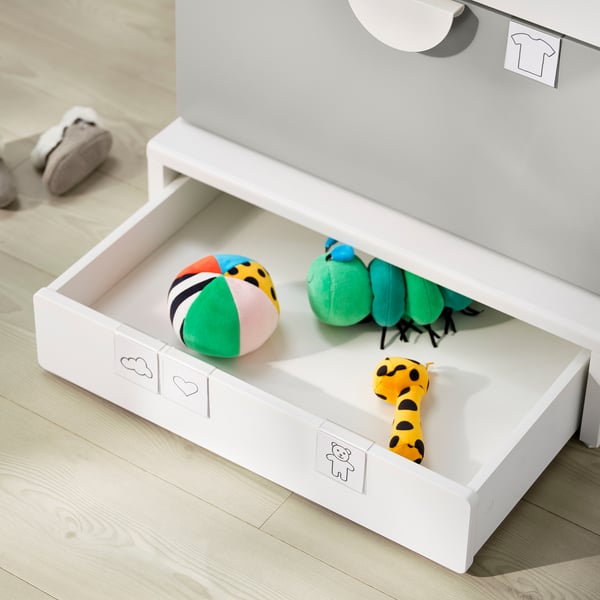 SMÅSTAD / UPPFÖRA Bookcase, white gray/with 3 drawers, 23 5/8x25 5/8x53 1/2 "