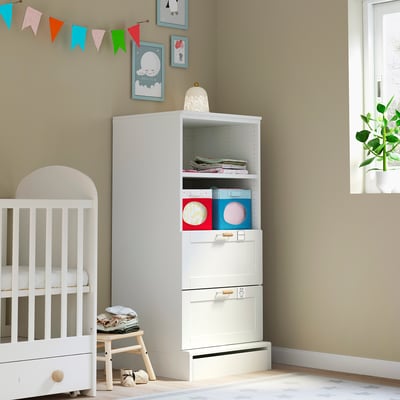 SMÅSTAD / UPPFÖRA Bookcase, white with frame/with 2 drawers, 23 5/8x25 5/8x53 1/2 "