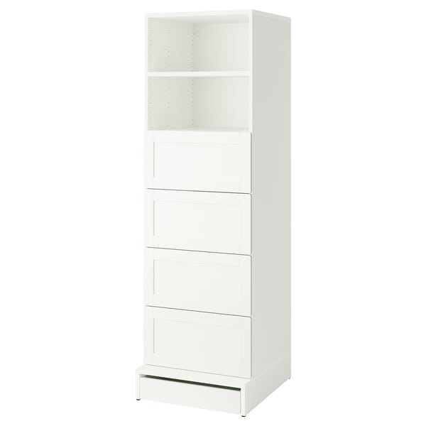 SMÅSTAD / UPPFÖRA Bookcase, white with frame/with 4 drawers, 23 5/8x25 5/8x77 1/8 "