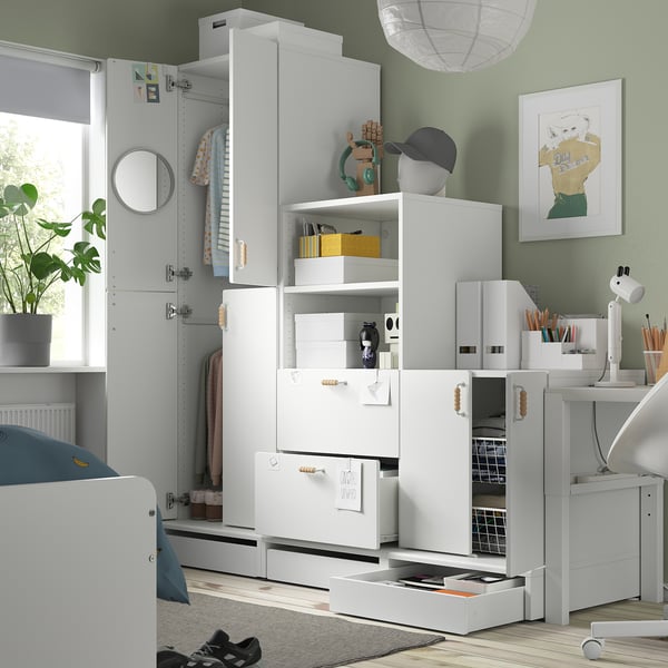 SMÅSTAD / UPPFÖRA Storage combination, white/blue, 70 7/8x25 5/8x77 1/8 "