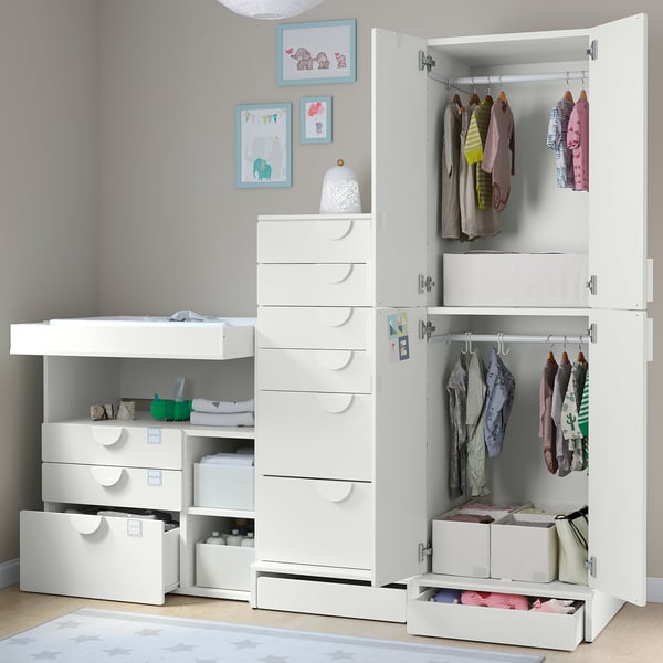 SMÅSTAD / UPPFÖRA Storage combination, white white/with changing table, 82 5/8x31 1/2x77 1/8 "