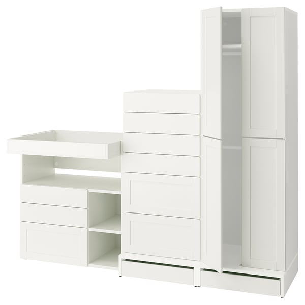 SMÅSTAD / UPPFÖRA Storage combination, white with frame/with changing table, 82 5/8x31 1/2x77 1/8 "