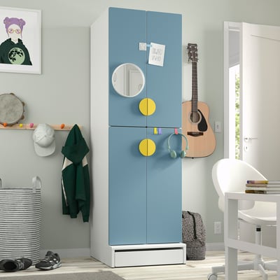 SMÅSTAD / UPPFÖRA Wardrobe, white blue/with 2 clothes rails, 23 5/8x25 5/8x77 1/8 "