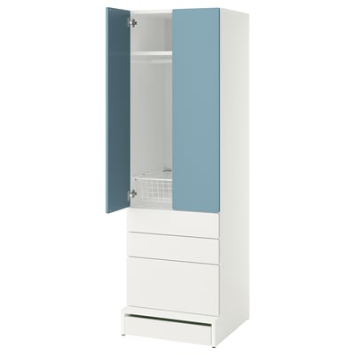 SMÅSTAD / UPPFÖRA Wardrobe, white blue/with 3 drawers, 23 5/8x25 5/8x77 1/8 "