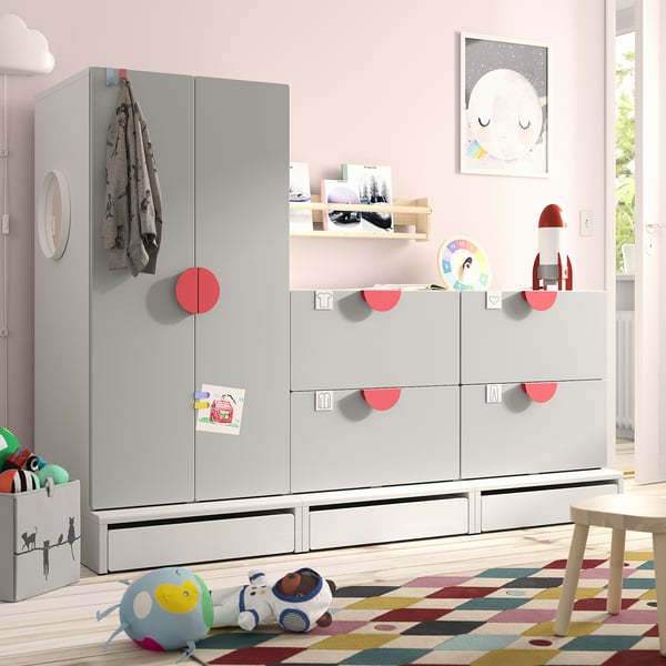 SMÅSTAD / UPPFÖRA Wardrobe, white gray/with 2 chest of drawers, 70 7/8x25 5/8x53 1/2 "