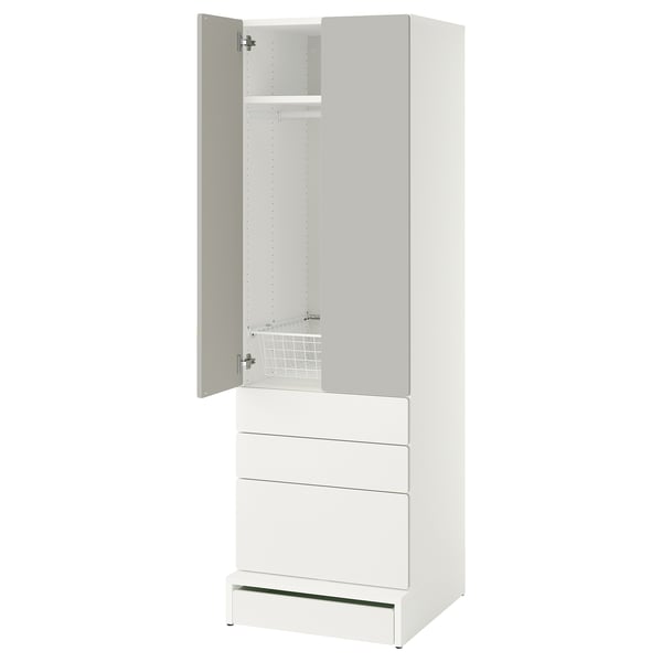 SMÅSTAD / UPPFÖRA Wardrobe, white gray/with 3 drawers, 23 5/8x25 5/8x77 1/8 "