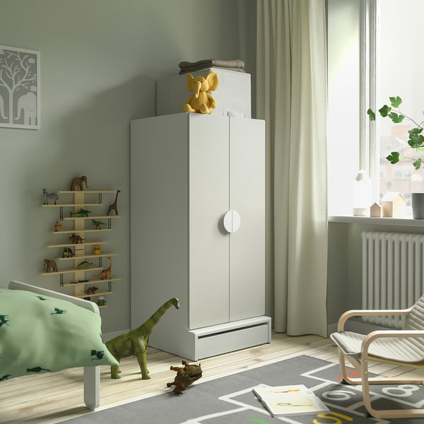 SMÅSTAD / UPPFÖRA Wardrobe, white gray/with 3 shelves, 23 5/8x25 5/8x53 1/2 "