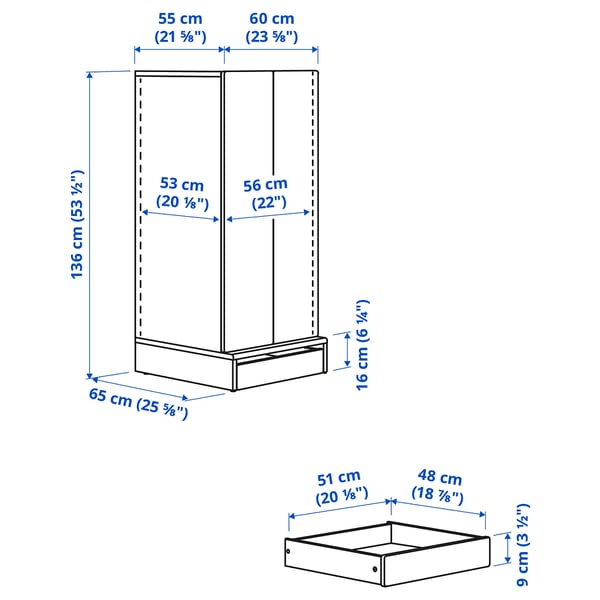 SMÅSTAD / UPPFÖRA Wardrobe, white gray/with 3 shelves, 23 5/8x25 5/8x53 1/2 "