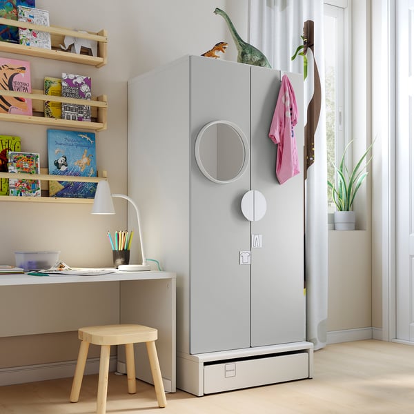 SMÅSTAD / UPPFÖRA Wardrobe, white/gray, 23 5/8x25 5/8x53 1/2 "