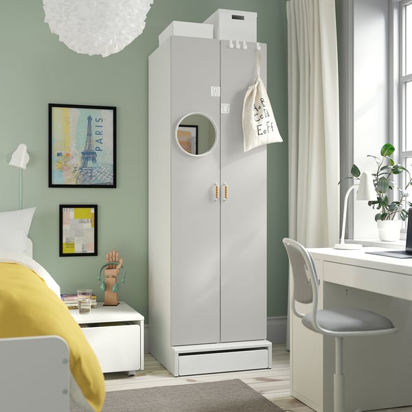 SMÅSTAD / UPPFÖRA Wardrobe, white/gray, 23 5/8x25 5/8x77 1/8 "