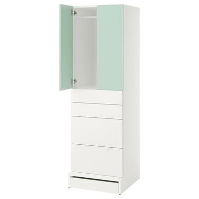 SMÅSTAD / UPPFÖRA Wardrobe, white light green/with 4 drawers, 23 5/8x25 5/8x77 1/8 "