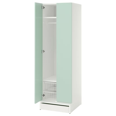 SMÅSTAD / UPPFÖRA Wardrobe, white/light green, 23 5/8x25 5/8x77 1/8 "