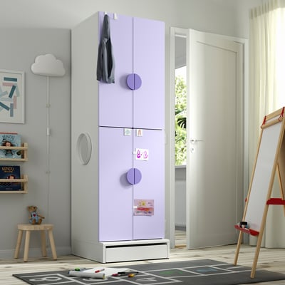 SMÅSTAD / UPPFÖRA Wardrobe, white lilac/with 2 clothes rails, 23 5/8x25 5/8x77 1/8 "