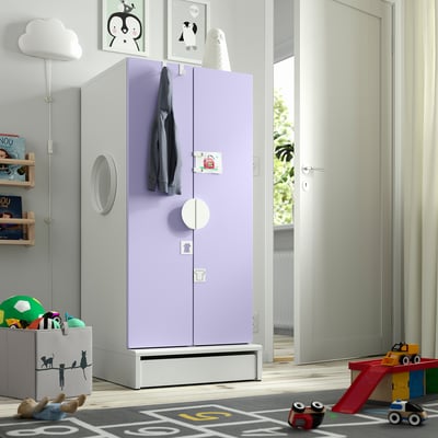 SMÅSTAD / UPPFÖRA Wardrobe, white lilac/with 3 shelves, 23 5/8x25 5/8x53 1/2 "