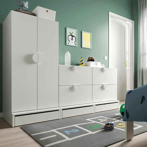 SMÅSTAD / UPPFÖRA Wardrobe, white white/with 2 chest of drawers, 70 7/8x25 5/8x53 1/2 "