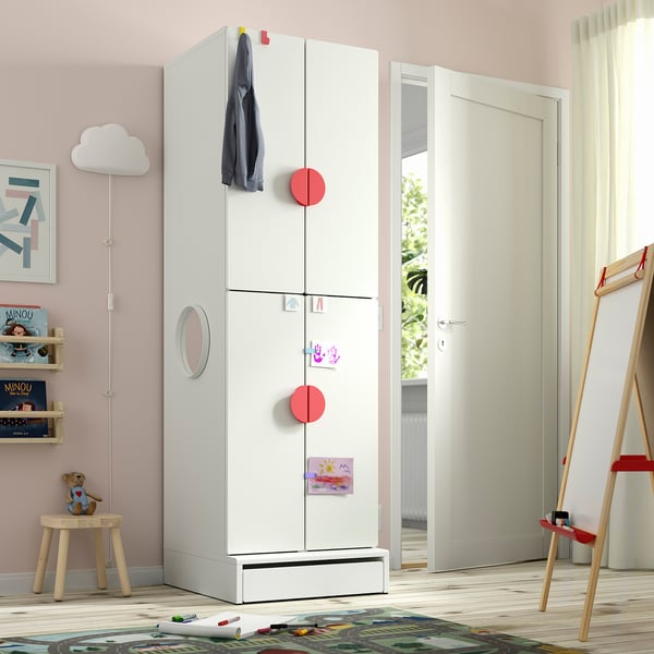 SMÅSTAD / UPPFÖRA Wardrobe, white white/with 2 clothes rails, 23 5/8x25 5/8x77 1/8 "
