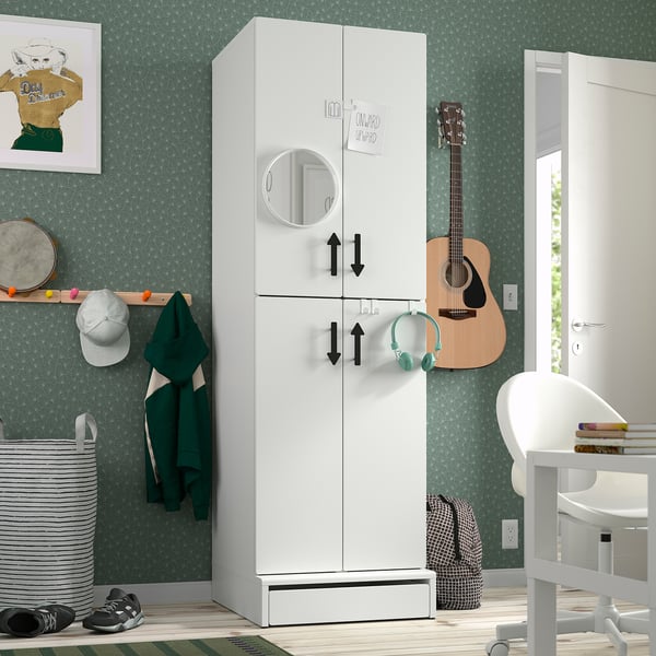SMÅSTAD / UPPFÖRA Wardrobe, white white/with 2 clothes rails, 23 5/8x25 5/8x77 1/8 "