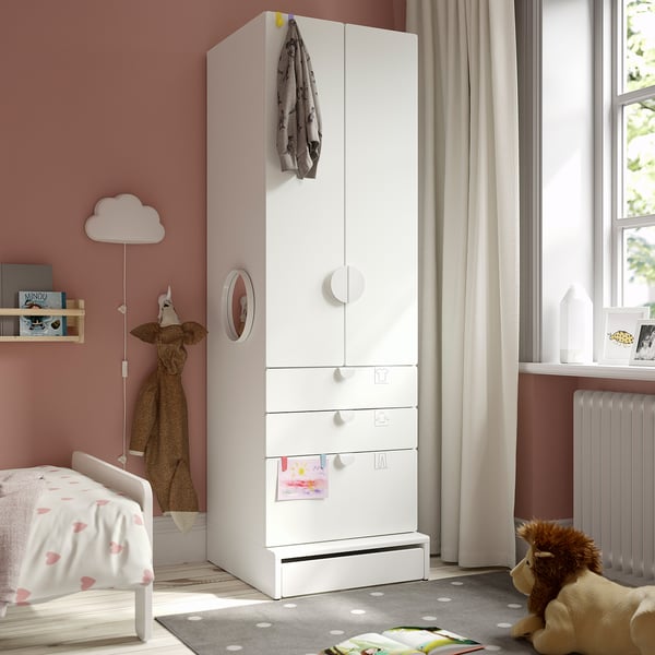 SMÅSTAD / UPPFÖRA Wardrobe, white white/with 3 drawers, 23 5/8x25 5/8x77 1/8 "