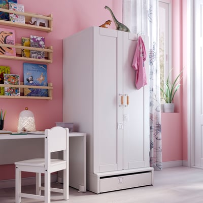 SMÅSTAD / UPPFÖRA Wardrobe, white white/with frame, 23 5/8x25 5/8x53 1/2 "