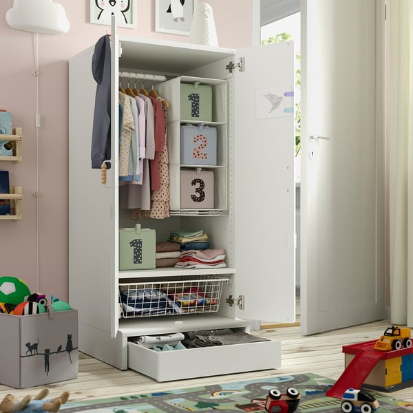 SMÅSTAD / UPPFÖRA Wardrobe, white/white, 23 5/8x25 5/8x53 1/2 "