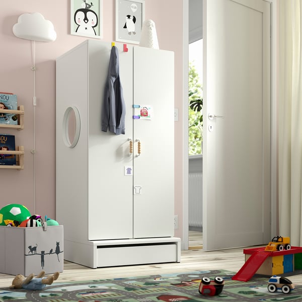 SMÅSTAD / UPPFÖRA Wardrobe, white/white, 23 5/8x25 5/8x53 1/2 "