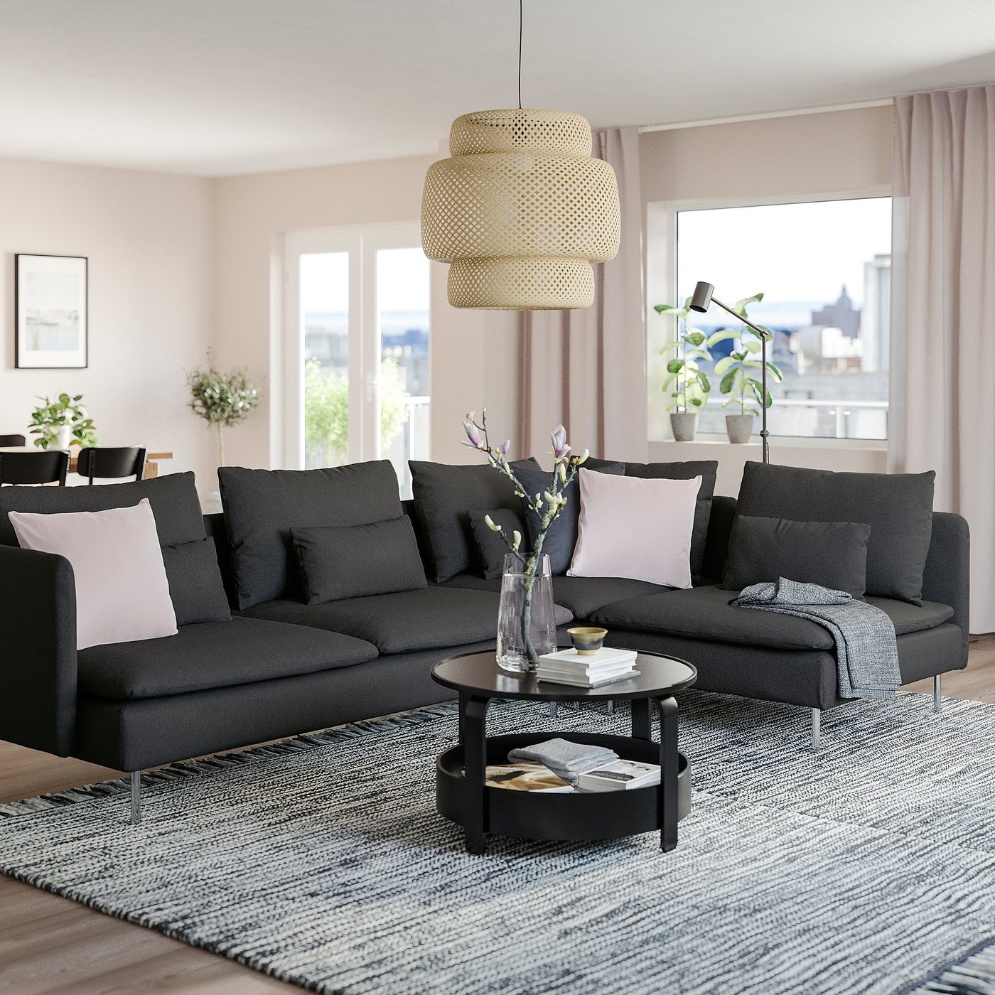 SÖDERHAMN sectional, 4-seat corner, with open end/Fridtuna dark