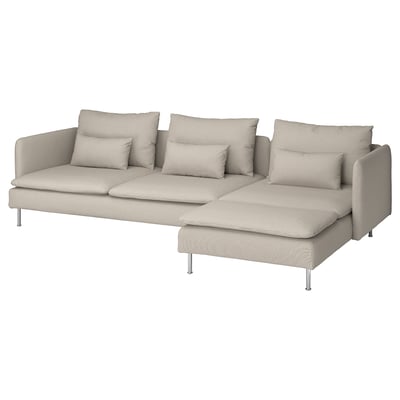 SÖDERHAMN Sofa with chaise lounge, Fridtuna light beige