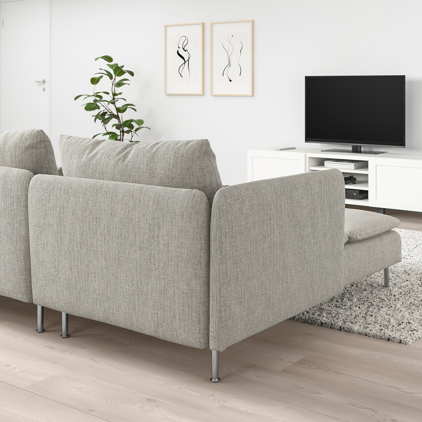 SÖDERHAMN sofa with chaise, with chaise and open end/Viarp beige