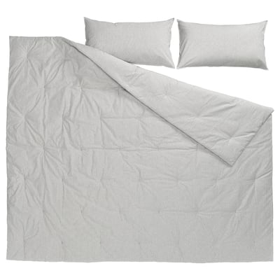 Blue & white striped SOLFIBBLA bedding set: comforter & 2 shams. 100% cotton, machine washable.
