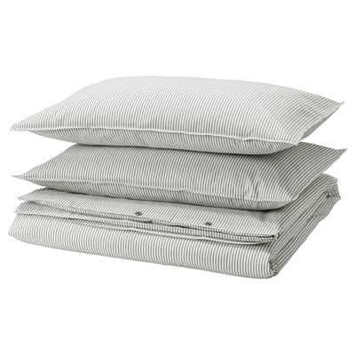 SOLFIBBLA Duvet cover and pillowcase(s), gray white/stripe, Full/Queen (Double/Queen)