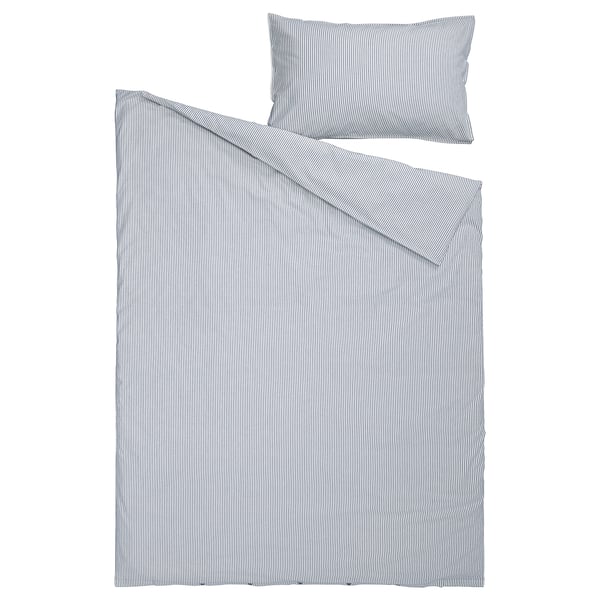 SOLFIBBLA Duvet cover and pillowcase(s), white blue/stripe, Twin