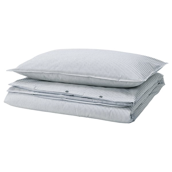 SOLFIBBLA Duvet cover and pillowcase(s), white blue/stripe, Twin