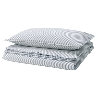 SOLFIBBLA Duvet cover and pillowcase(s), white blue/stripe, Twin
