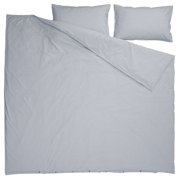 SOLFIBBLA Duvet cover and pillowcase(s), white blue/stripe, King