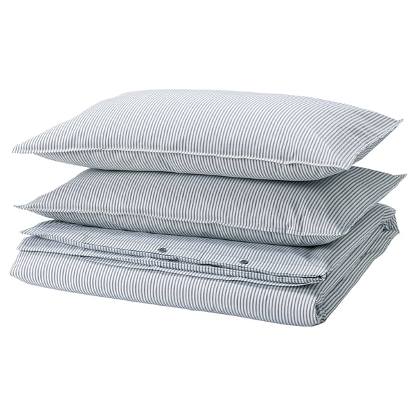 SOLFIBBLA Duvet cover and pillowcase(s), white blue/stripe, King