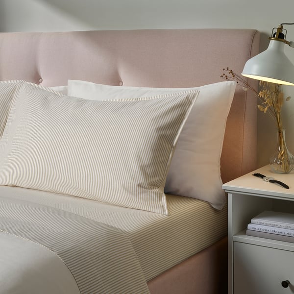 SOLFIBBLA Sheet set, white beige/stripe, Full/Double