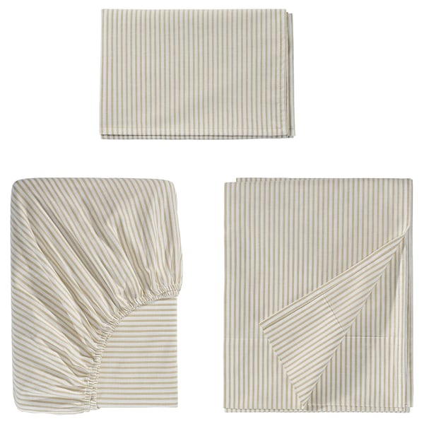 SOLFIBBLA Sheet set, white beige/stripe, Twin